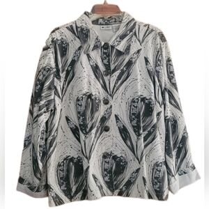 UNITS PETITE - XLContemporary Floral Print Button-Front Blazer in Gray and White